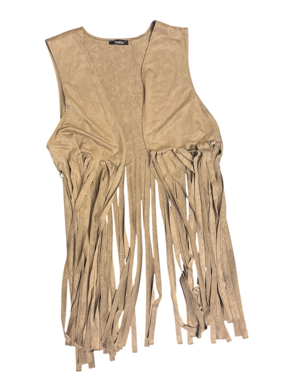 Fringed Faux Suede Vest in Tan